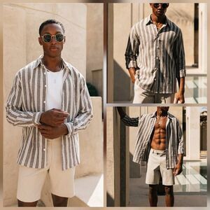 Mauvais Johona 10% Linen Striped Streetwear Button Up / Down Sz 5XL